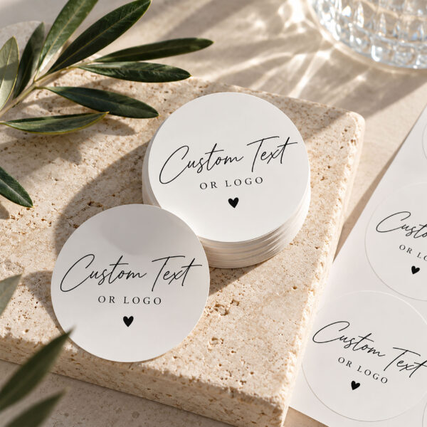 Custom round vinyl sticker with personalised text or logo